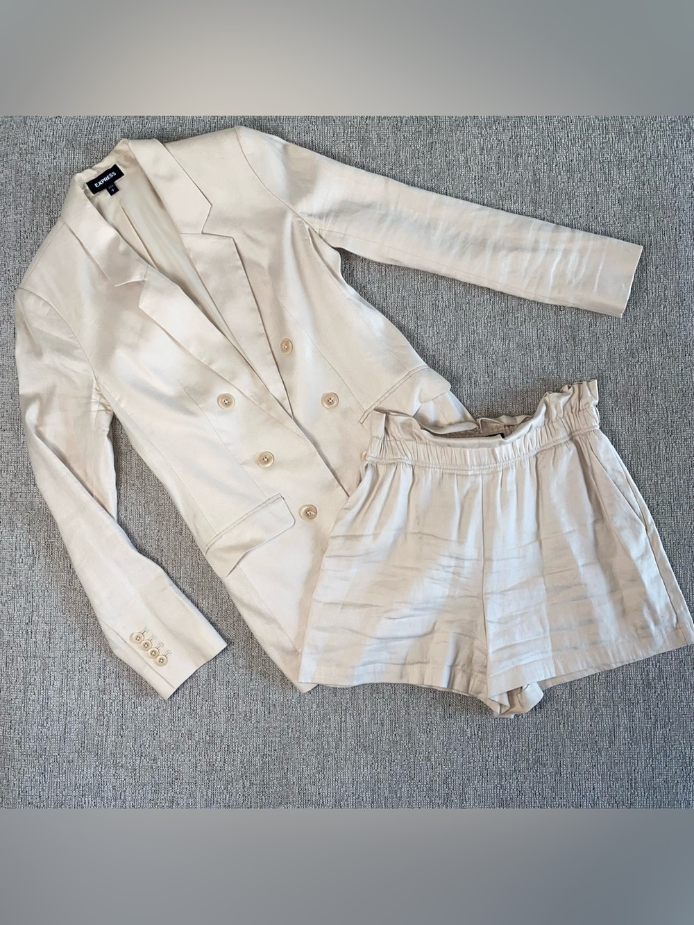 Express Cream Double-Breasted Linen-Blend Blazer